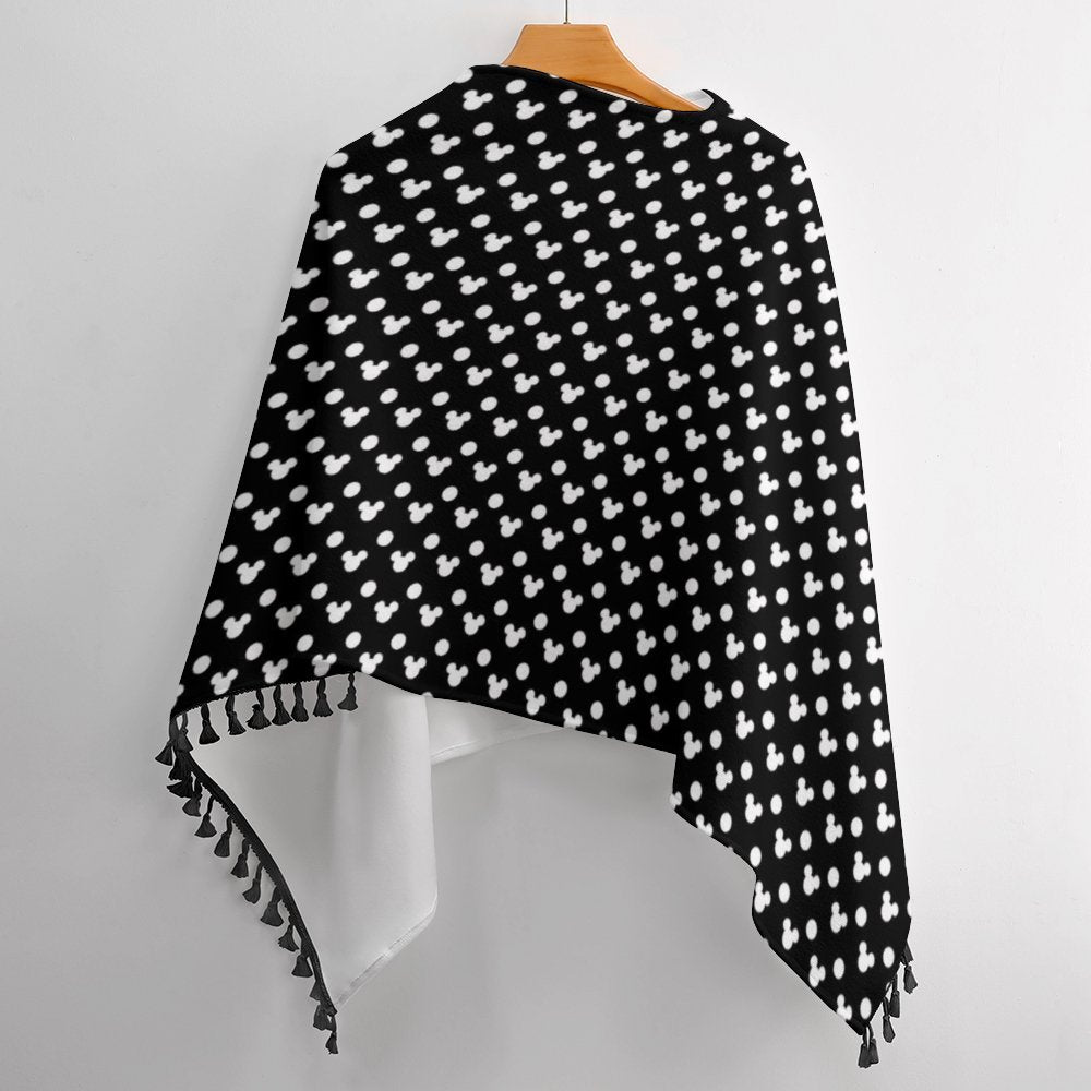 Black With White Mickey Polka Dots Tassel Cape