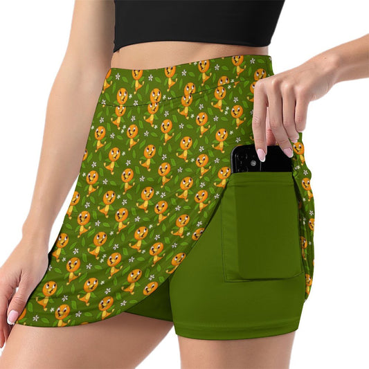 Orange Bird Athletic A-Line Skirt With Pocket Solid Shorts