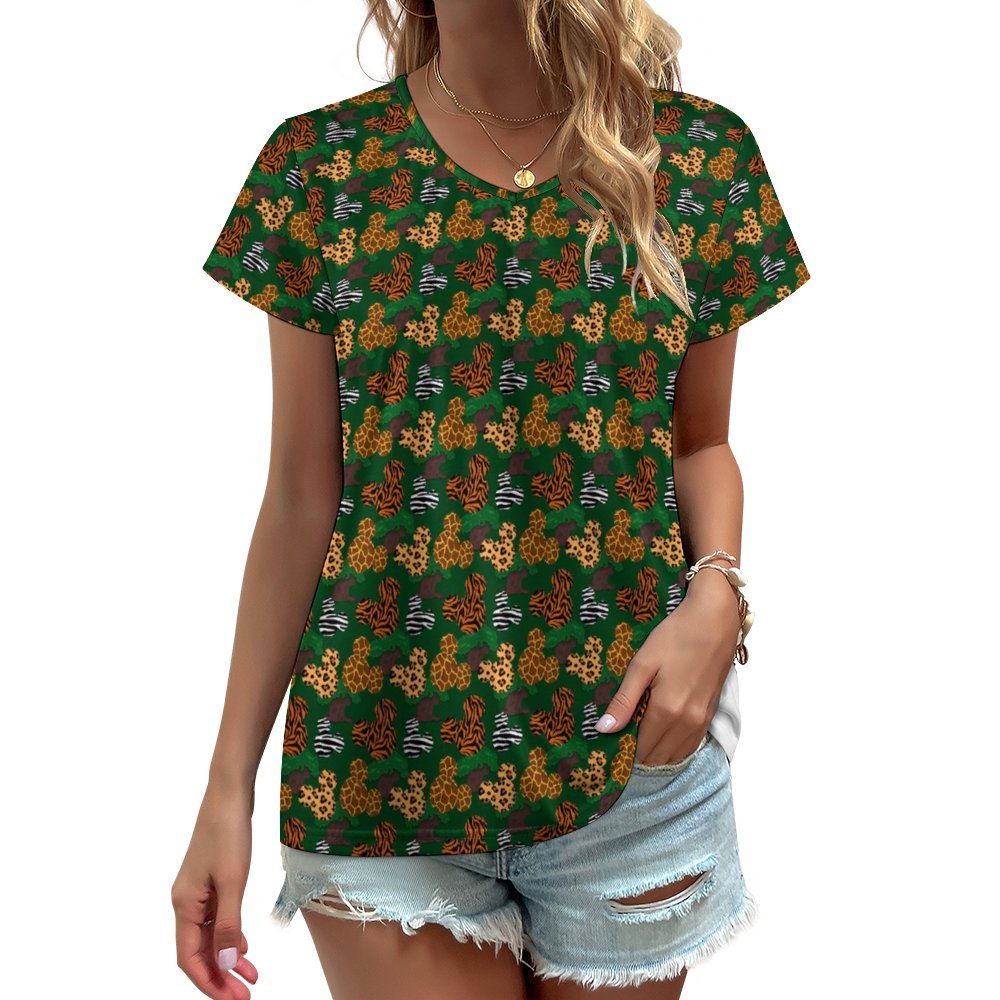 Animal Prints Women's V-Neck Short Sleeve T-Shirt