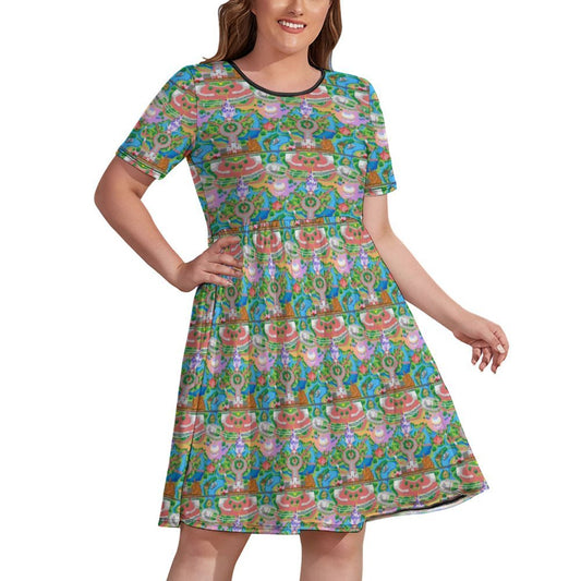 Park Map Women's Round Neck Plus Size Dress With Pockets