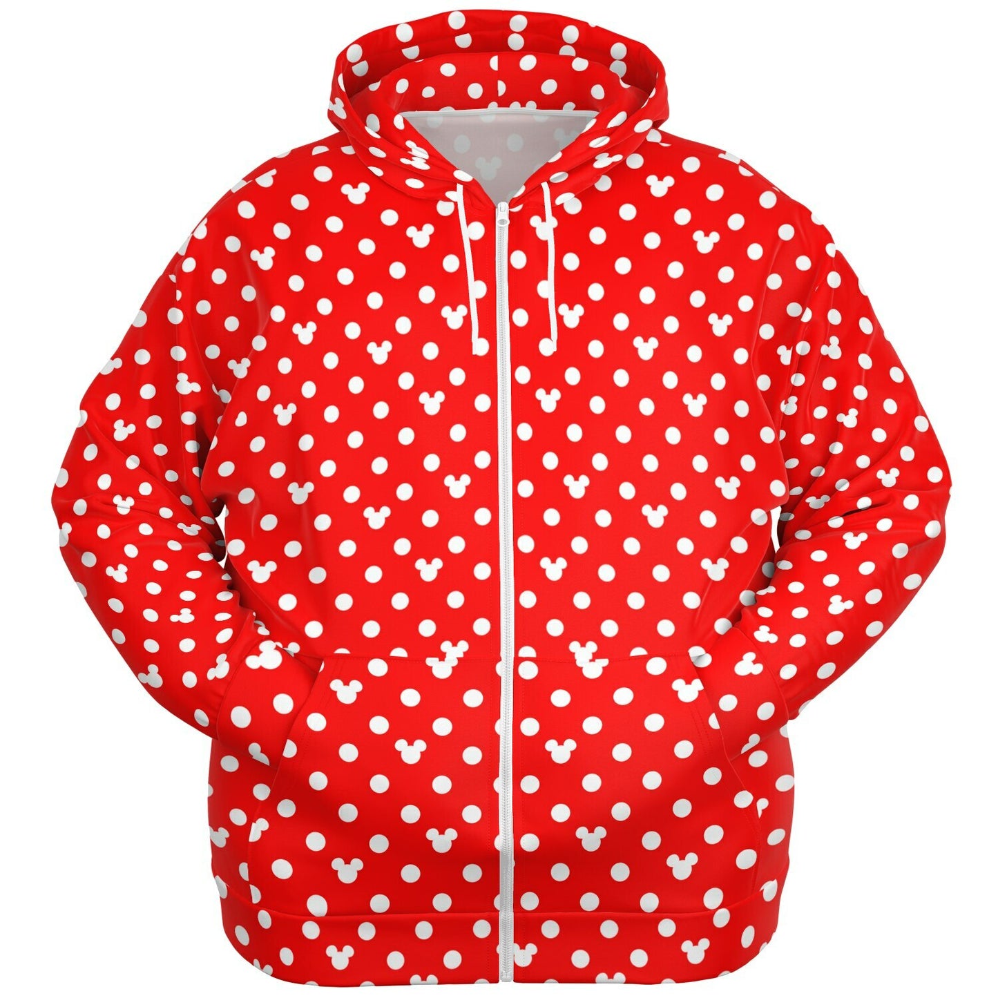 Red With White Mickey Polka Dots Plus-size Unisex Zip Hoodie