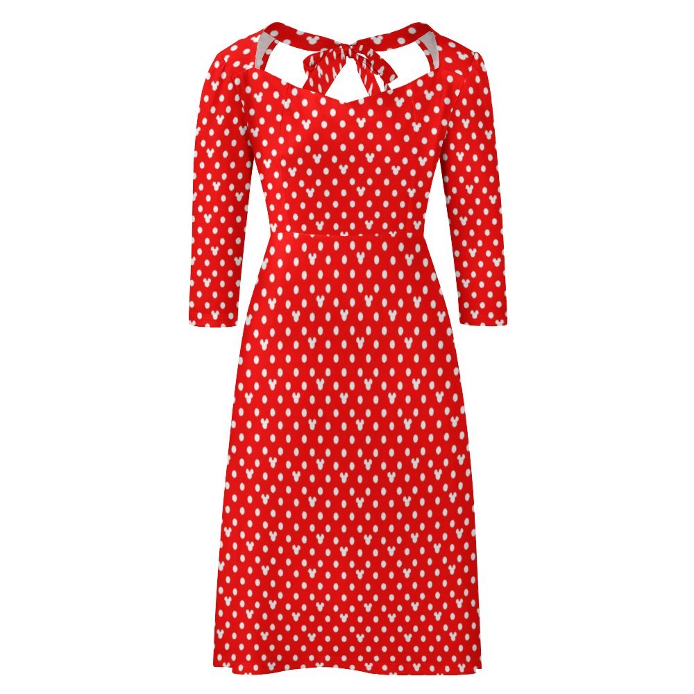 Red With White Mickey Polka Dots Women's Sweetheart Dress Flare Dress