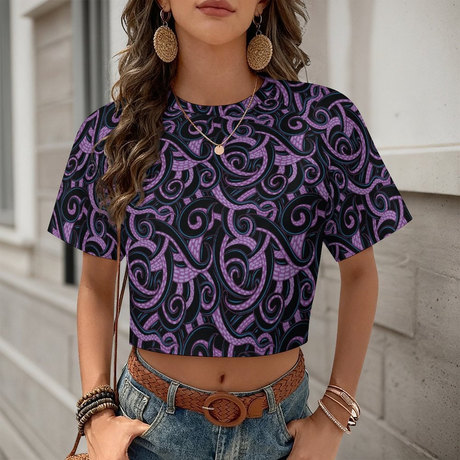 All Over Print Cropped Ralgan T-Shirt - Ambrie