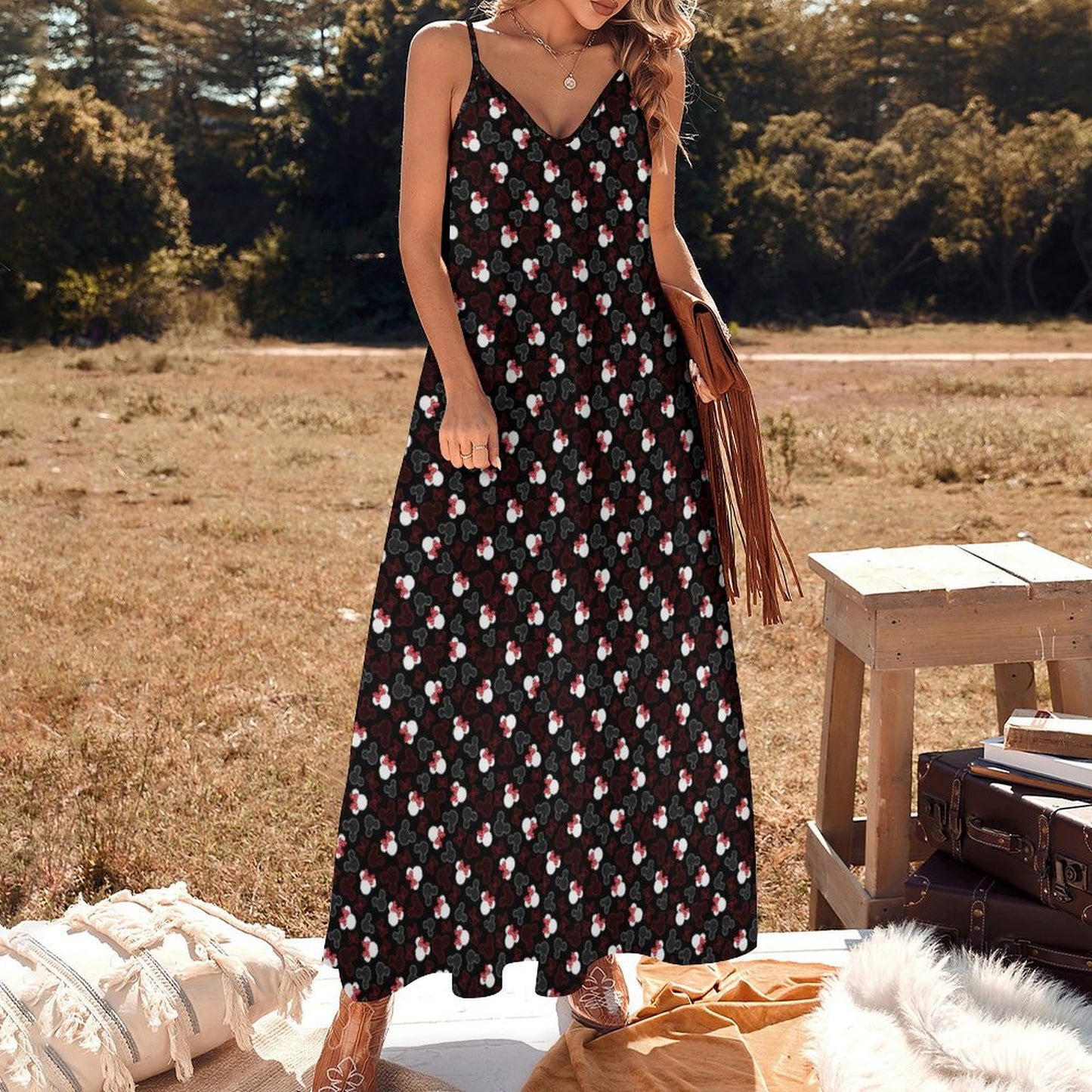 Mickey And Minnie Dots Women's Summer Slip Long Dress