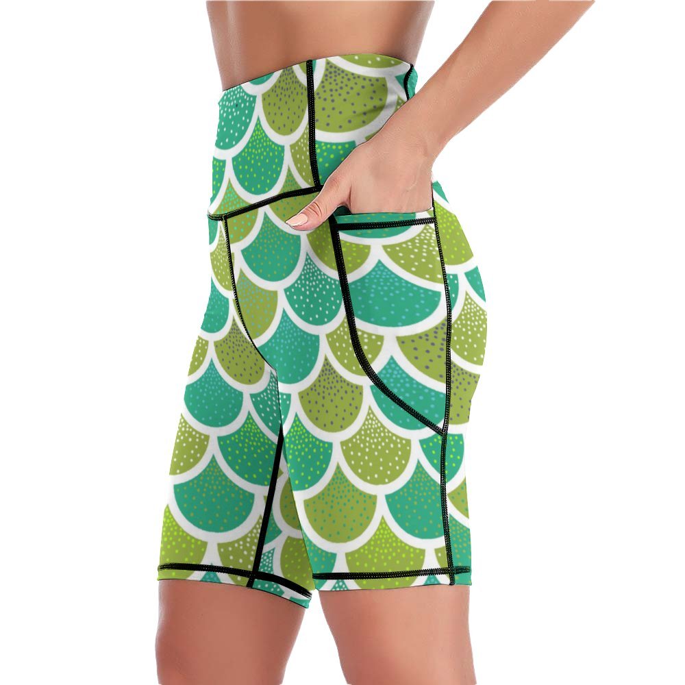 Mermaid Scales Women's Knee Length Athletic Yoga Shorts With Pockets