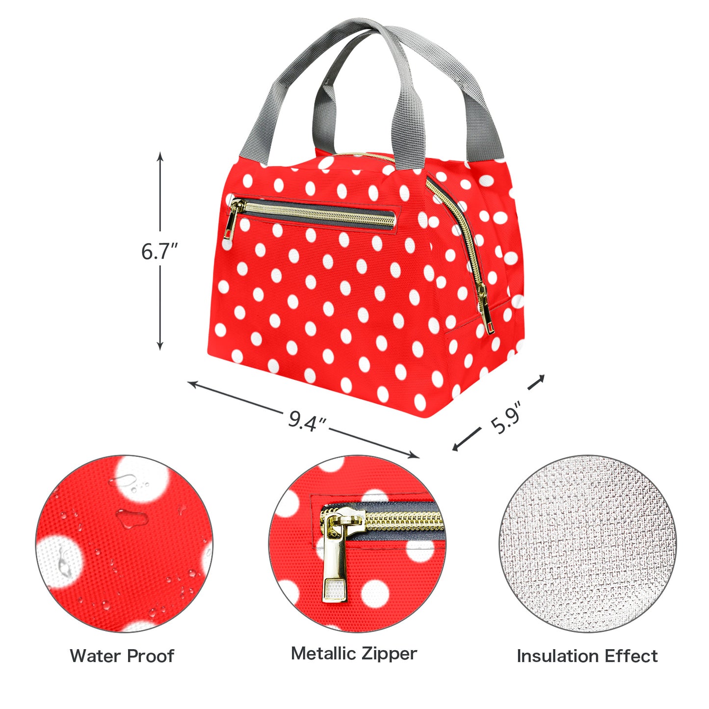 Red With White Polka Dots Portable Lunch Bag