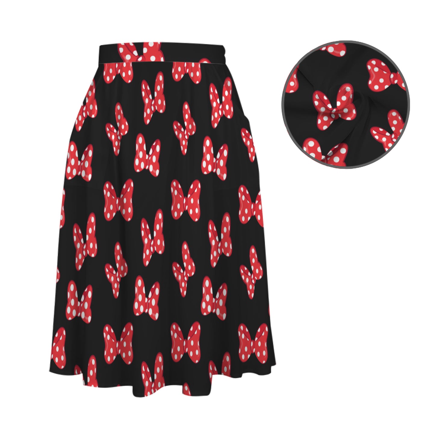 Polka Dot Bows Elastic Waist Midi Skirt With Pockets