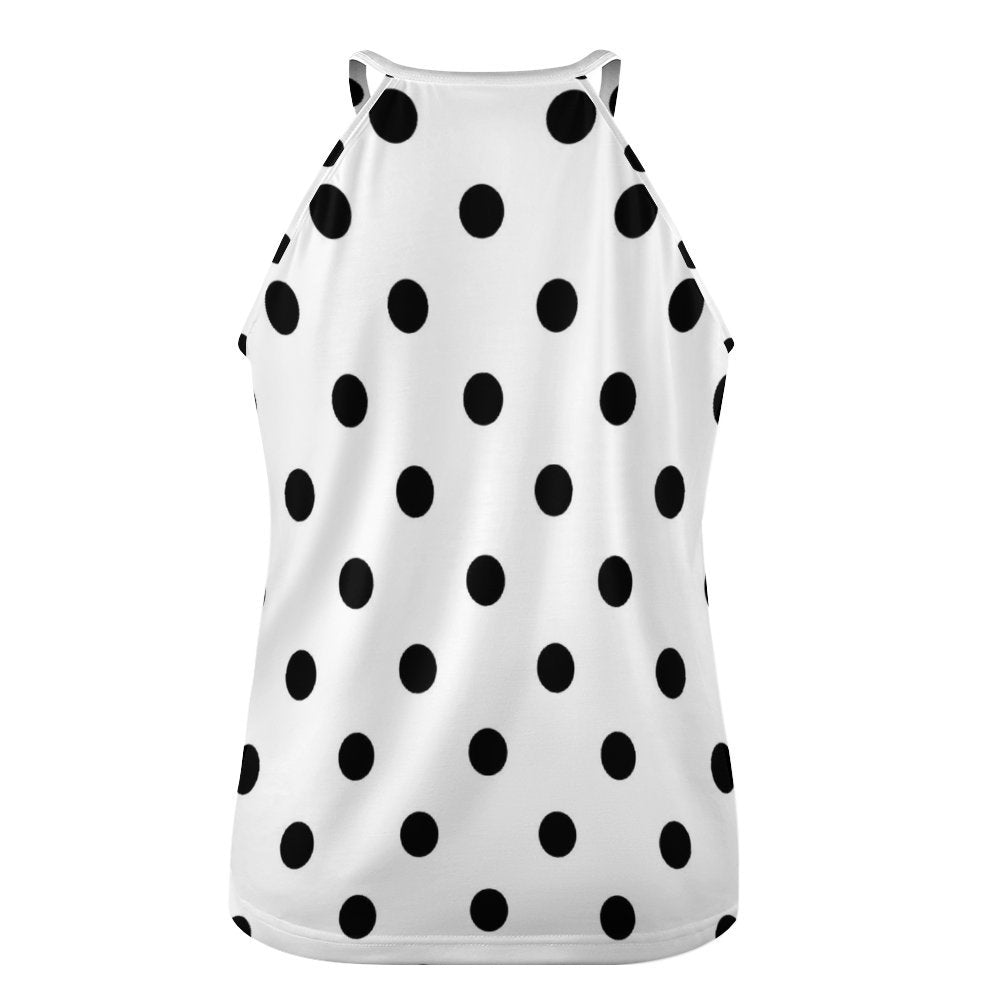 White With Black Polka Dots Women's Round-Neck Vest Tank Top