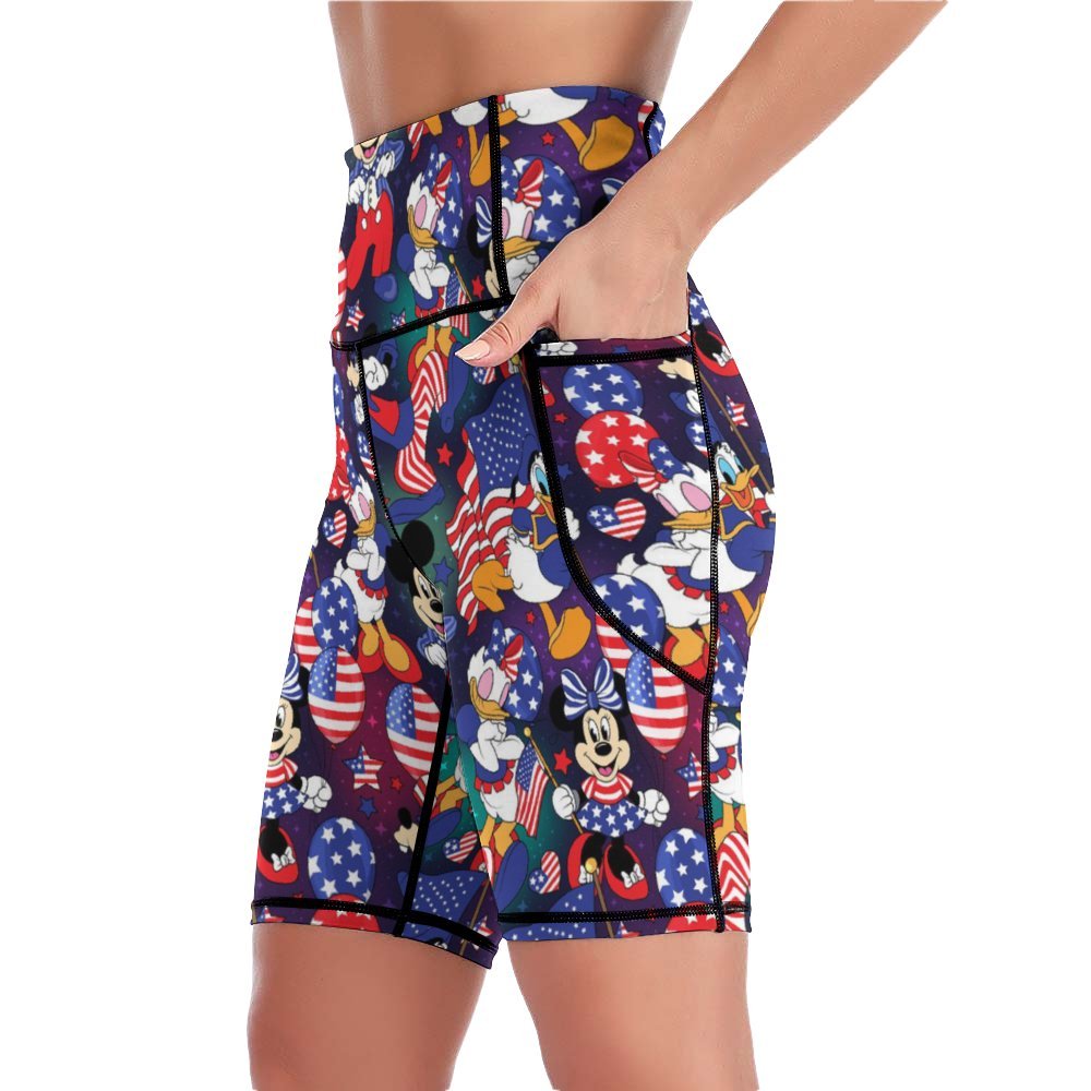 America Women's Knee Length Athletic Yoga Shorts With Pockets