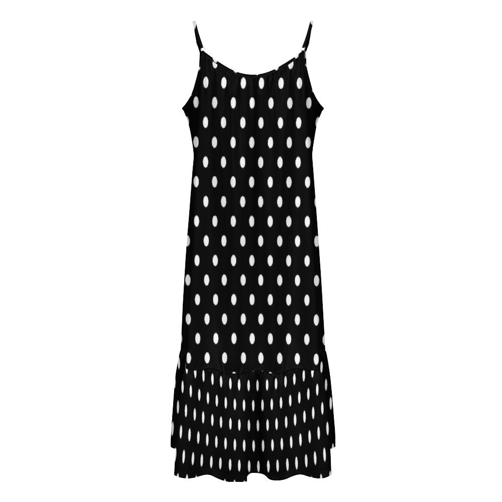 Black With White Polka Dots Suspender Sleeveless Dress