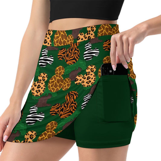 Animal Prints Athletic A-Line Skirt With Pocket Solid Shorts