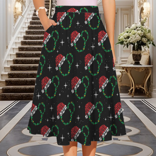 Christmas Elastic Waist Midi Skirt With Pockets
