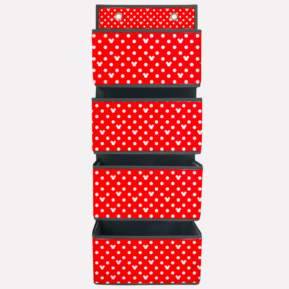 Red With White Mickey Polka Dots 4-Tier Hanging Shelf Wall Closet Storage Organizer Bags