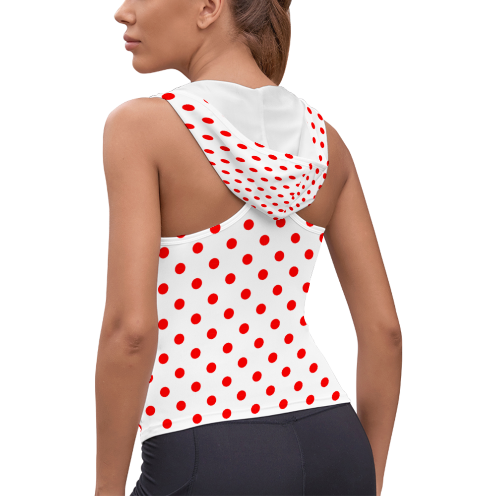 White With Red Polka Dots Women s Athletic V Neck Sleeveless Hoodie Ve Ambrie