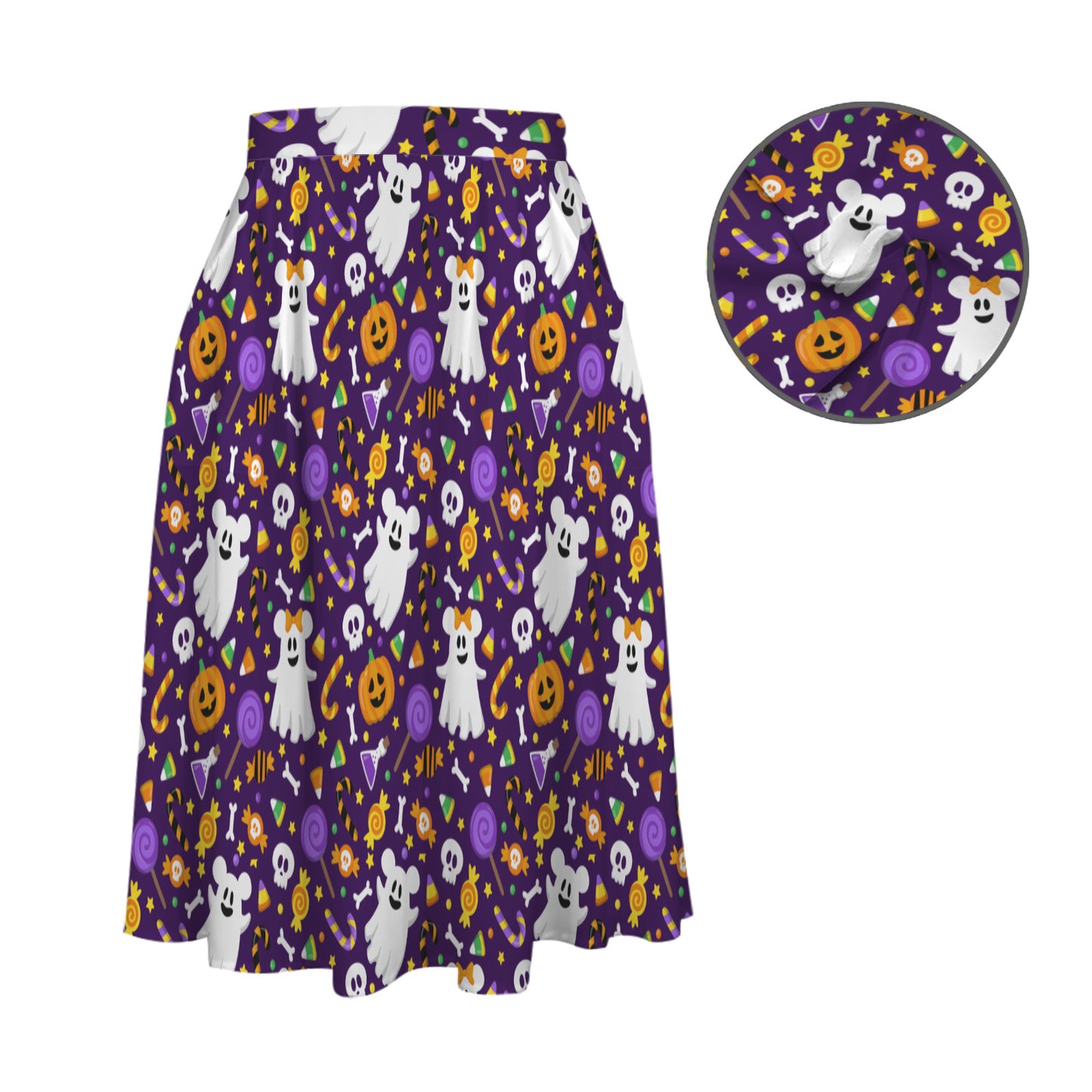 Spooky Mickey Elastic Waist Midi Skirt With Pockets