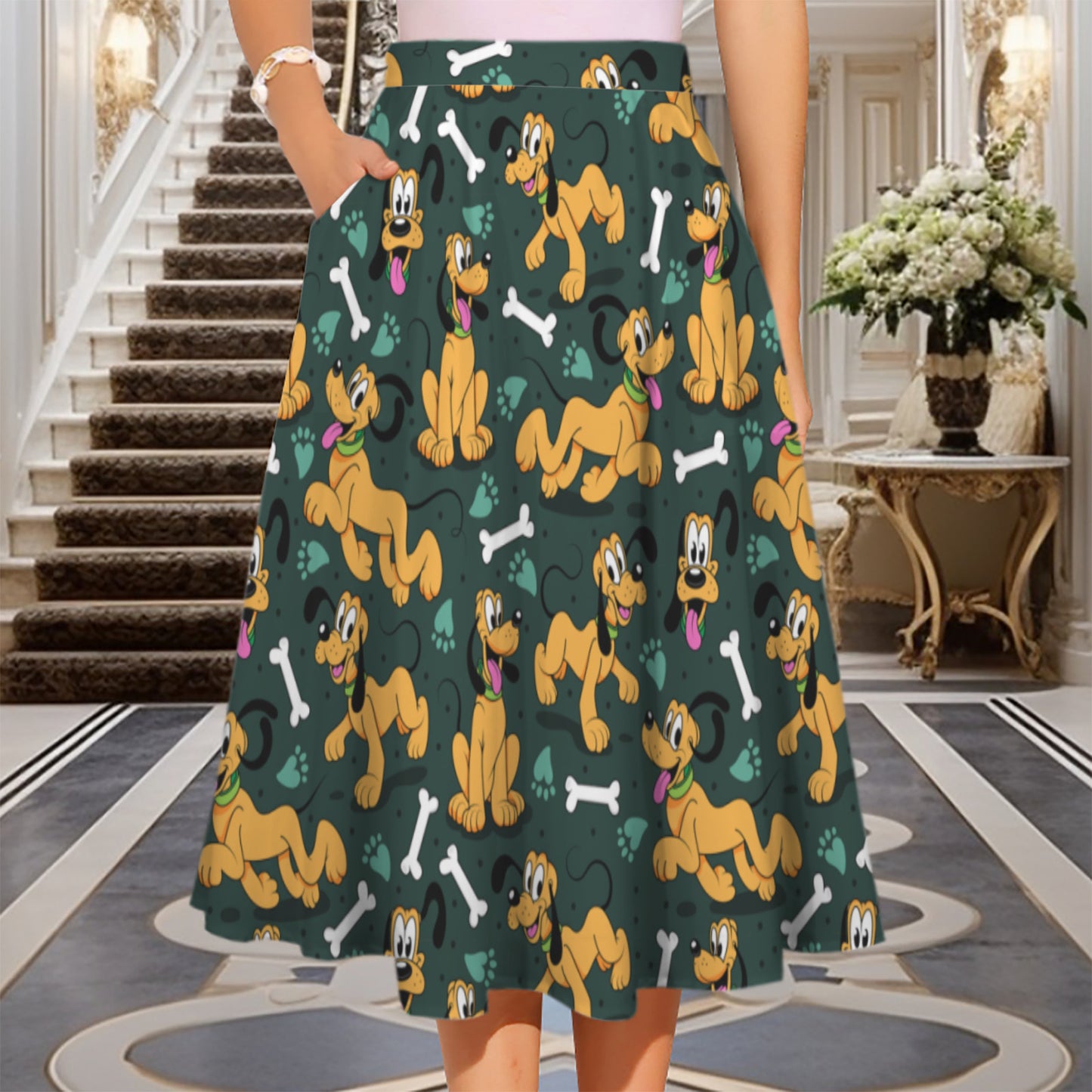 Pluto Elastic Waist Midi Skirt With Pockets