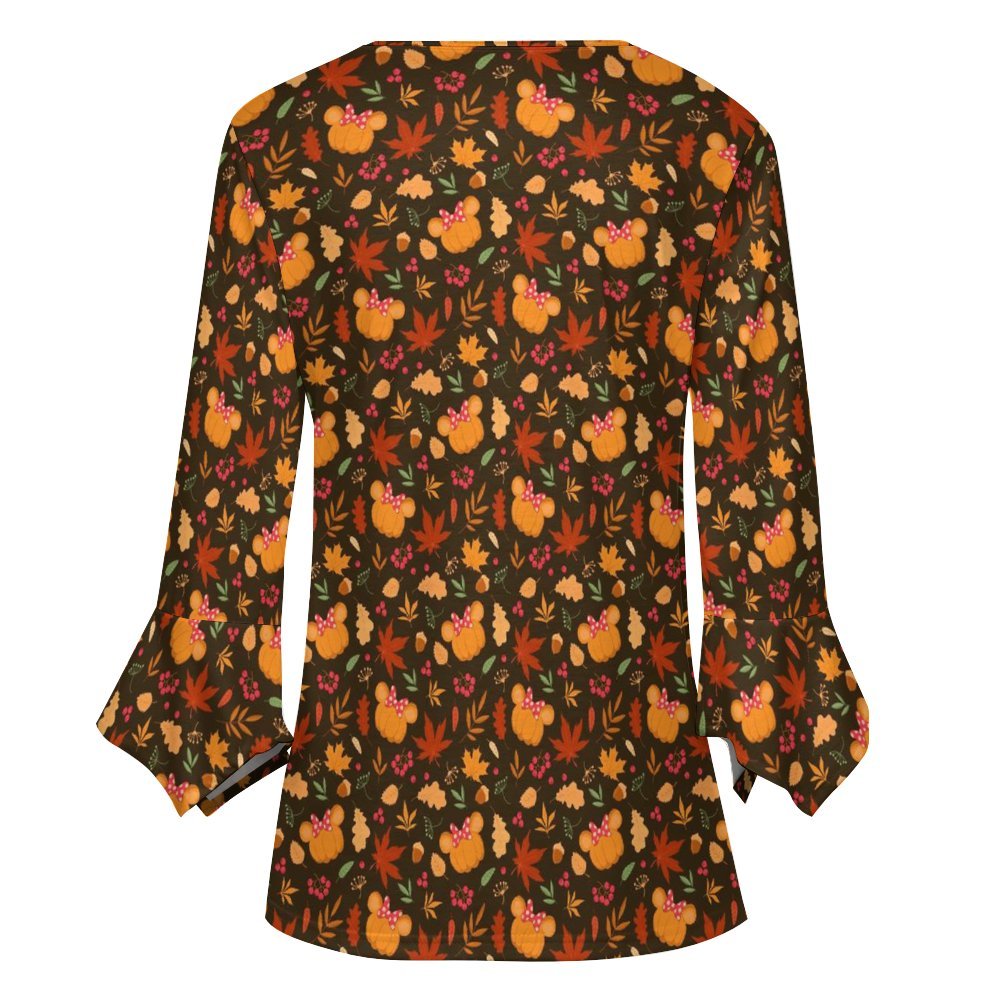 Fall Pumpkins Women's Ruffled Petal Sleeve Top