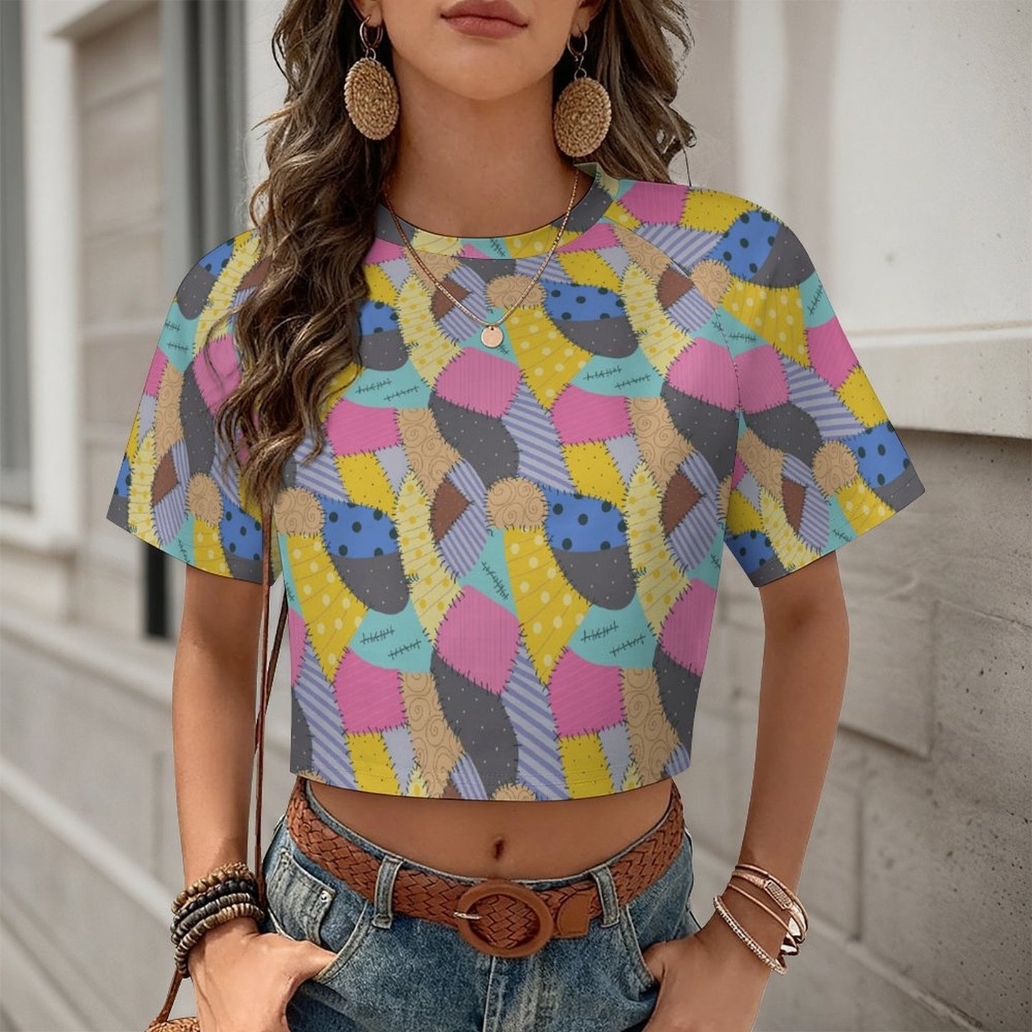 All Over Print Cropped Ralgan T-Shirt - Ambrie