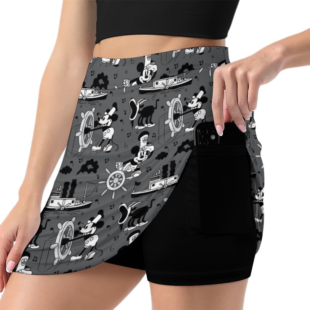 Steamboat Mickey Athletic A-Line Skirt With Pocket Solid Shorts