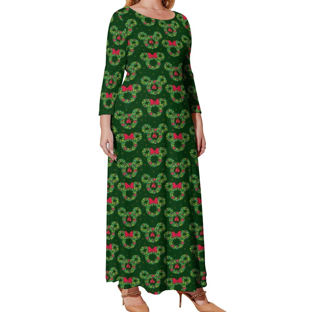 Christmas Wreaths Plus Size Loose-Fit Long Sleeve Dress