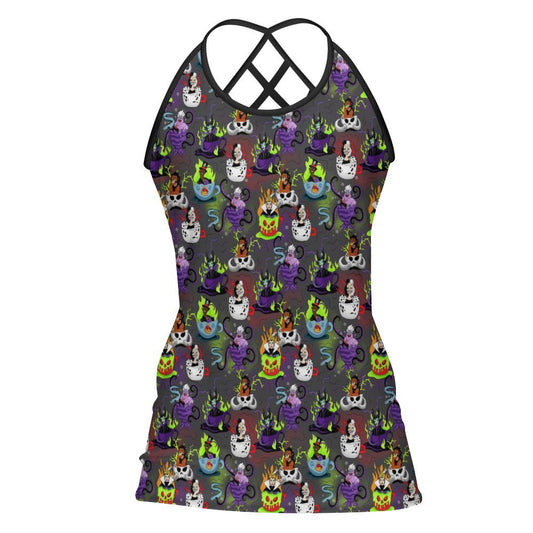 Villains Tea Cups Women's Criss-Cross Open Back Tank Top