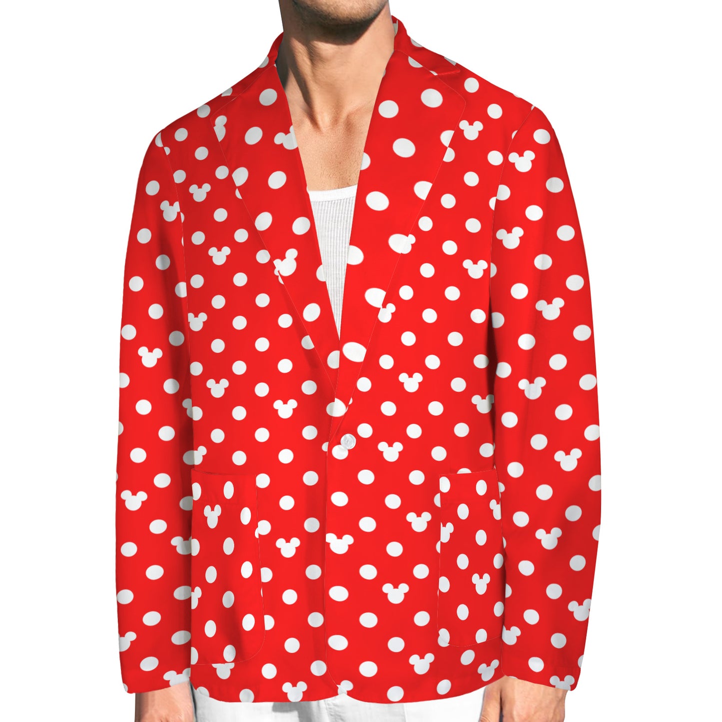 Red With White Mickey Polka Dots Men's Blazer Jacket