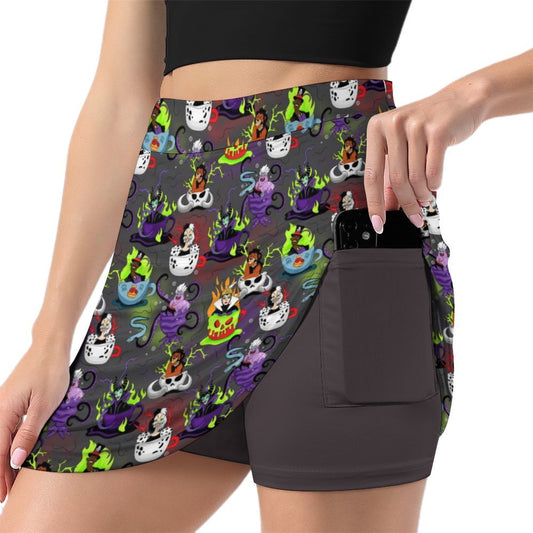 Villain Tea Cups Athletic A-Line Skirt With Pocket Solid Shorts