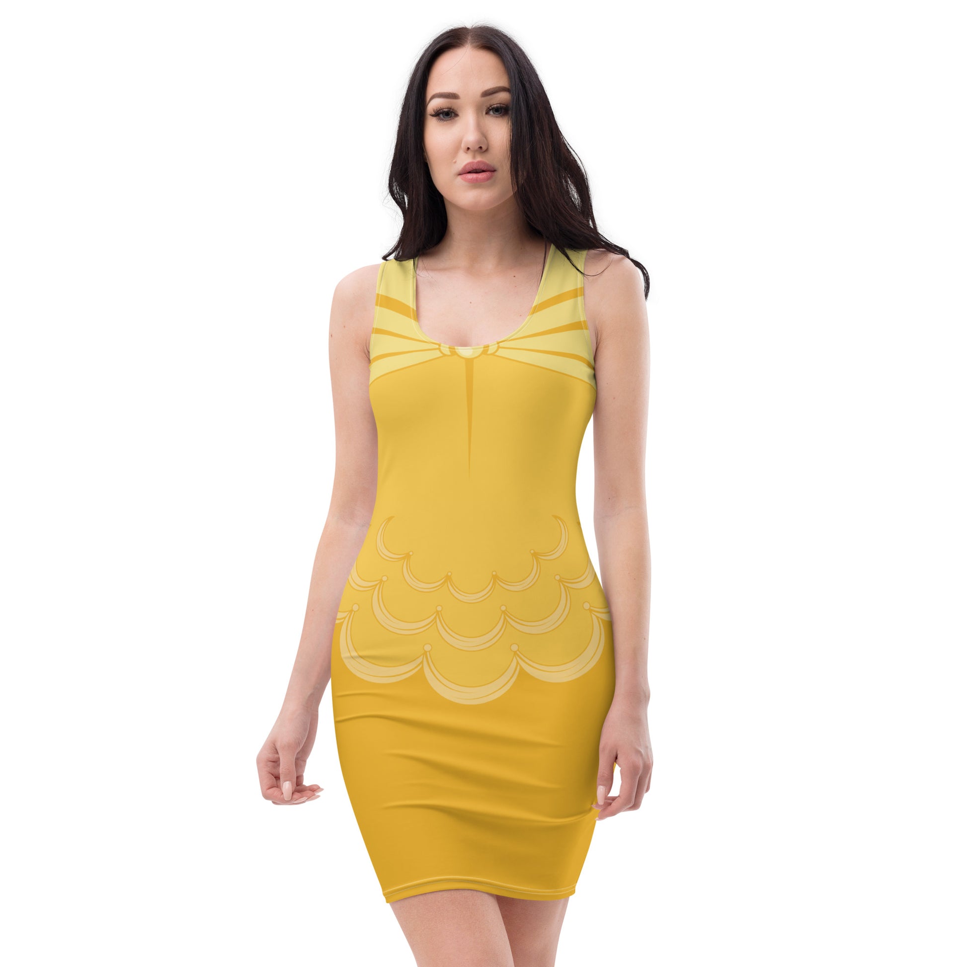 disney bodycon dress Disney Dresses | Fantasia Disney Parks Dress Shop Mickey Fitted Sheath Dress Adult Size - New | Color: Blue/Gold | Size: M