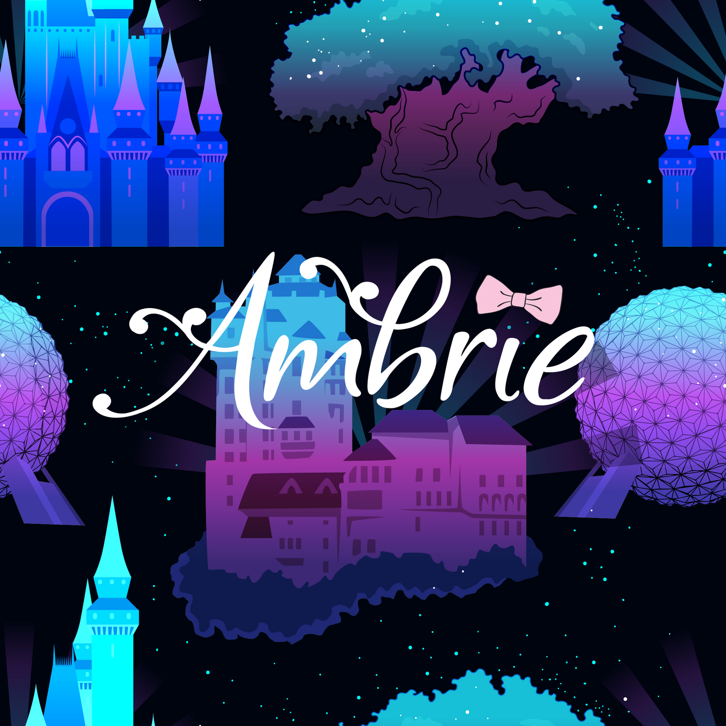 Parks At Night Seamless Pattern, Magical Cartoon Seamless pattern, Fabric Sublimation