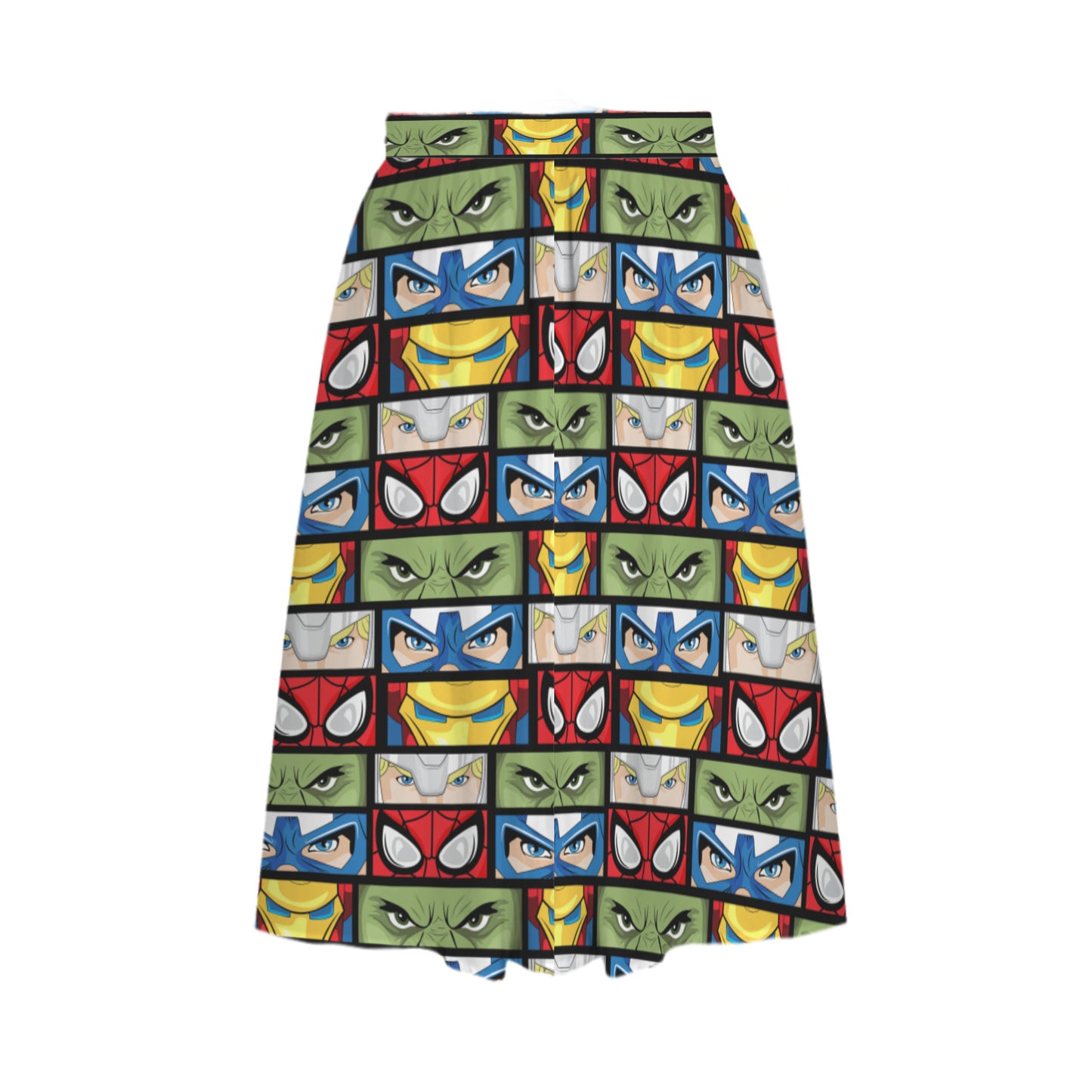 Super Heroes Eyes Elastic Waist Midi Skirt With Pockets