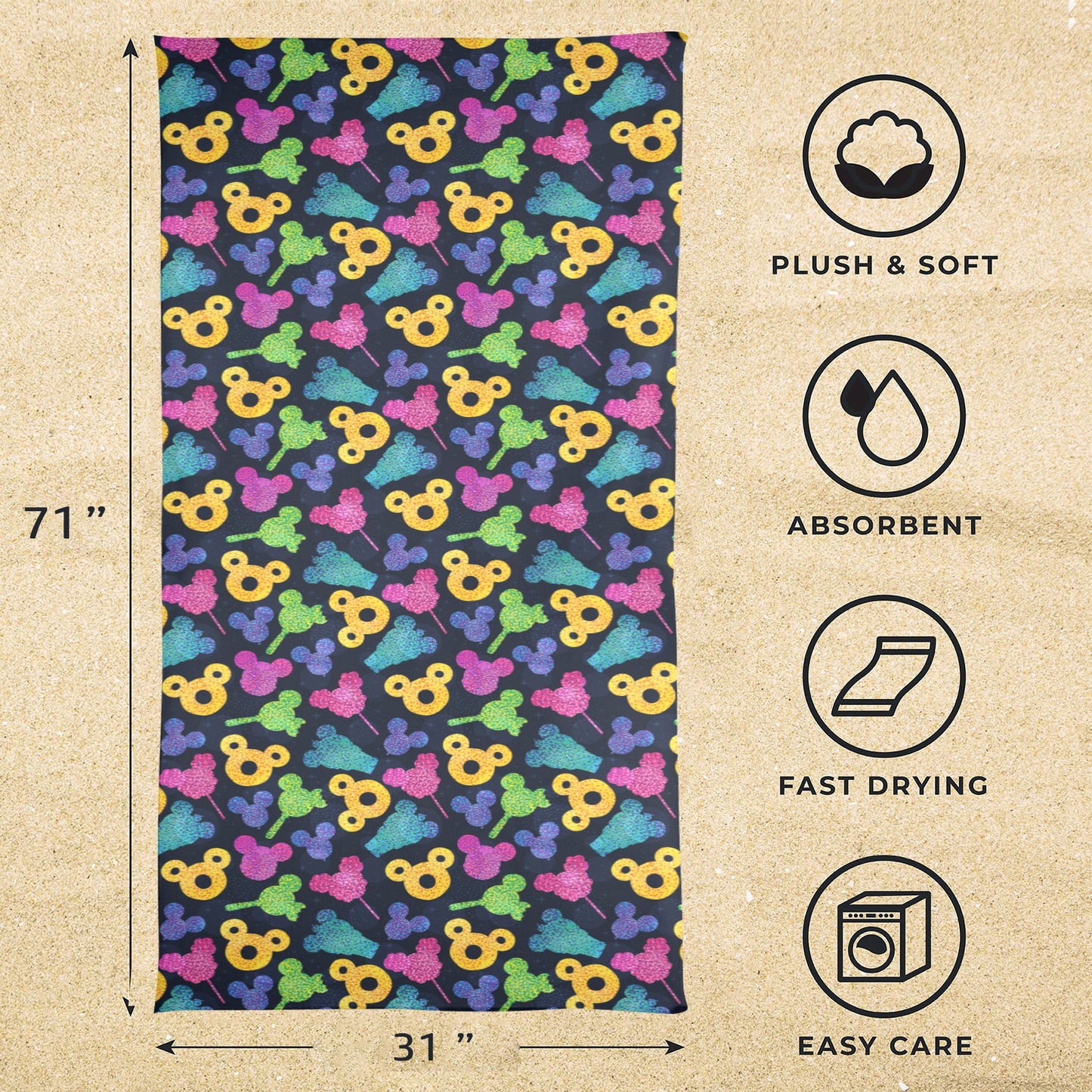 Glitter Park Snacks Beach Towel