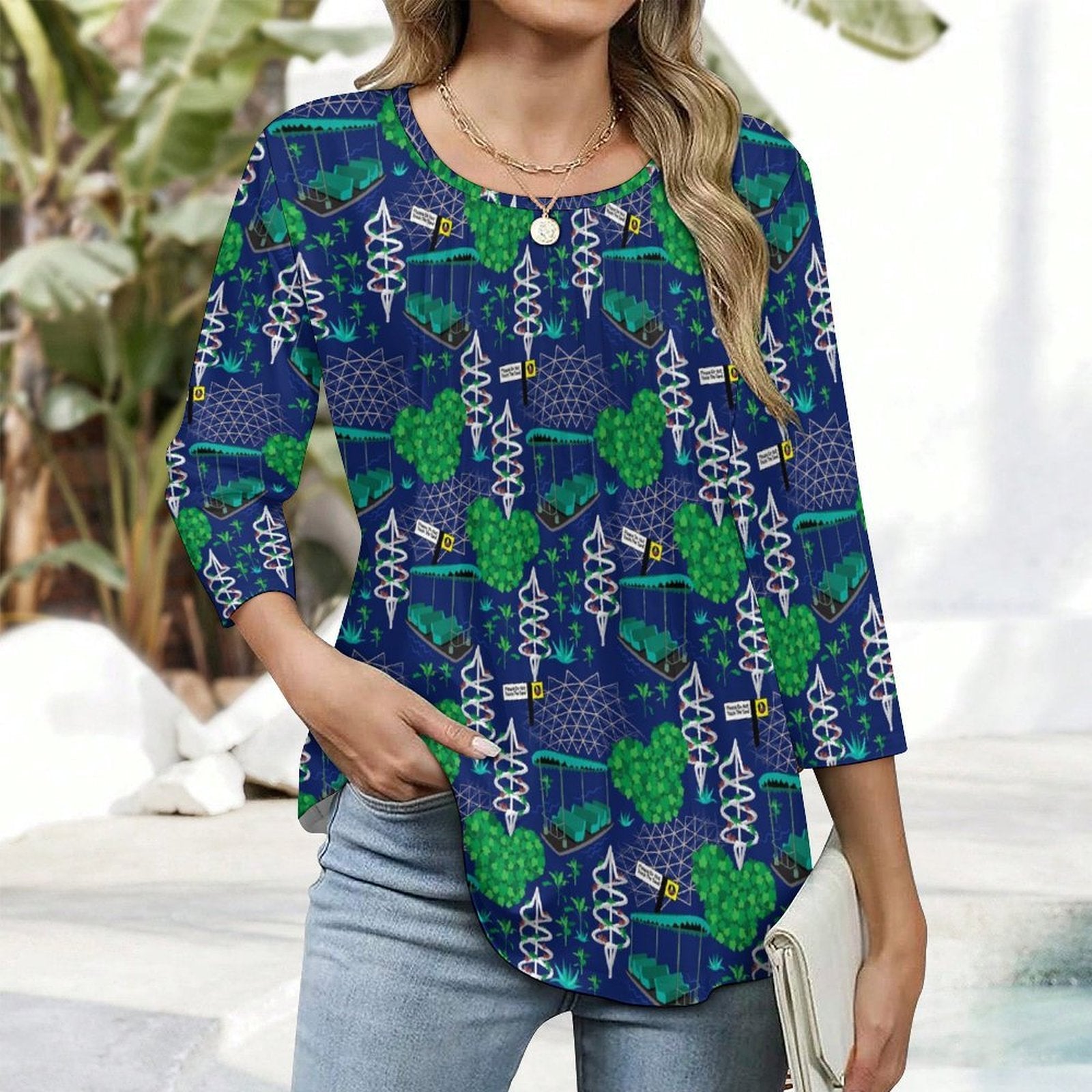 Living With The Land Women's 3/4 Sleeve Pleated Tunic Top - Ambrie