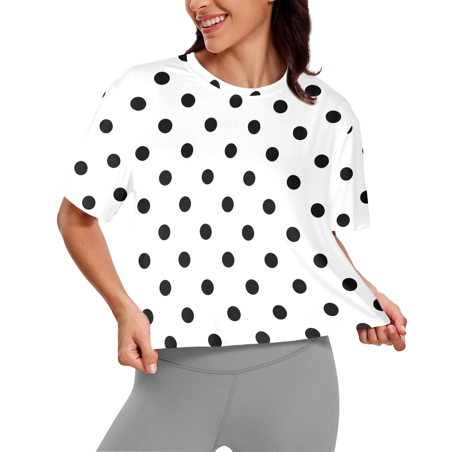 White With Black Polka Dots Women's Cropped T-shirt