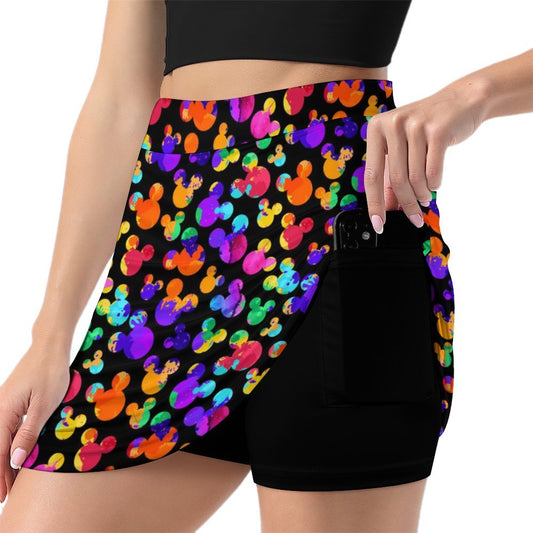 Watercolor Athletic A-Line Skirt With Pocket Solid Shorts