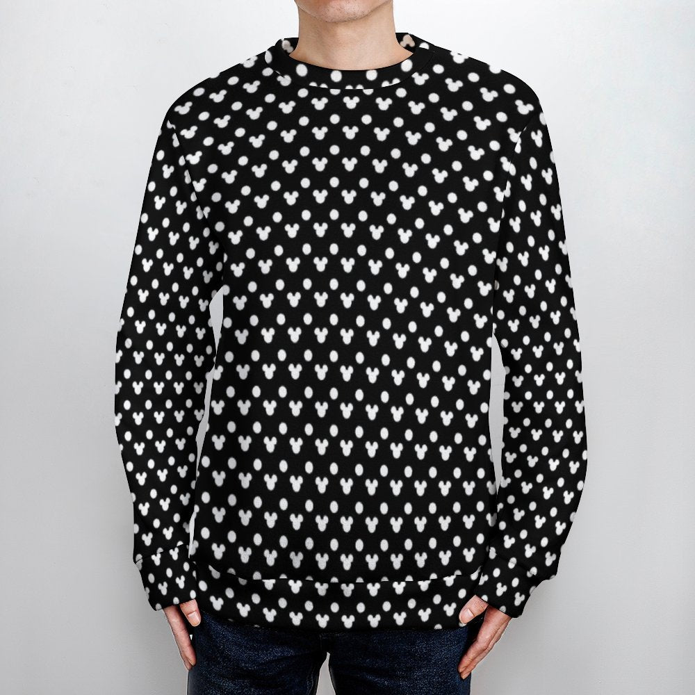 Black With White Mickey Polka Dots Unisex Crewneck Sweater