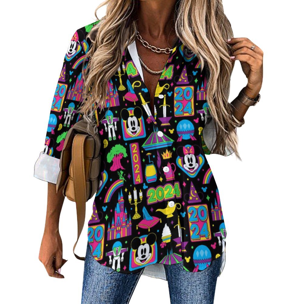 Disney 2024 Dark Long Sleeve Button Up Blouse