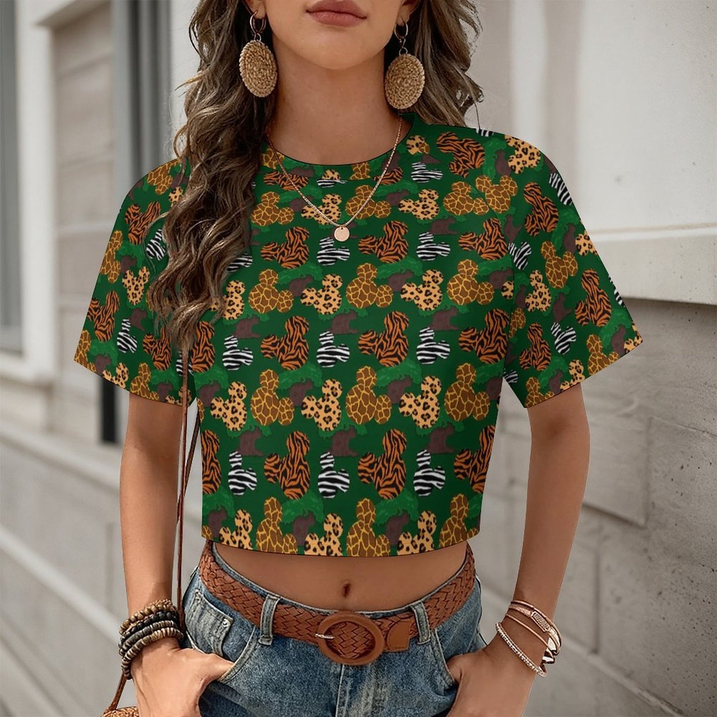 All Over Print Cropped Ralgan T-Shirt - Ambrie