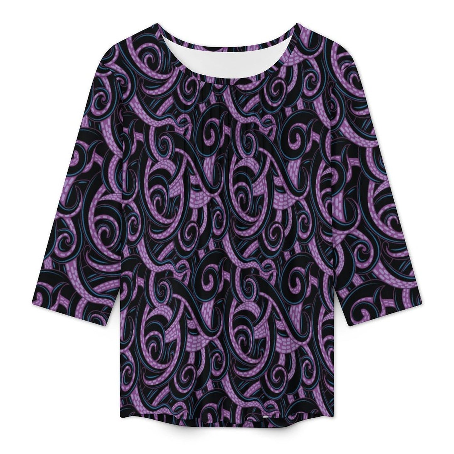 Ursula Tentacles Women's 3/4 Sleeve Pleated Tunic Top - Ambrie