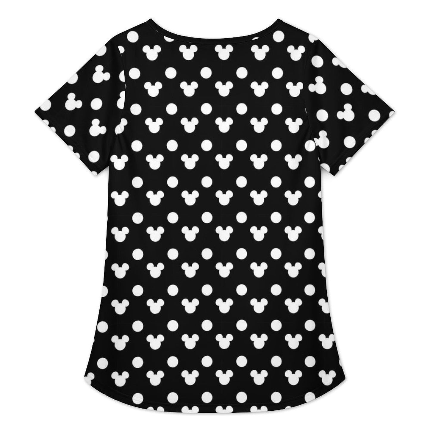 Black With White Mickey Polka Dots Women's Crew Neck Tunic - Ambrie