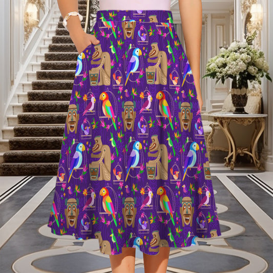 Tiki Plays The Drums Elastic Waist Midi Skirt With Pockets