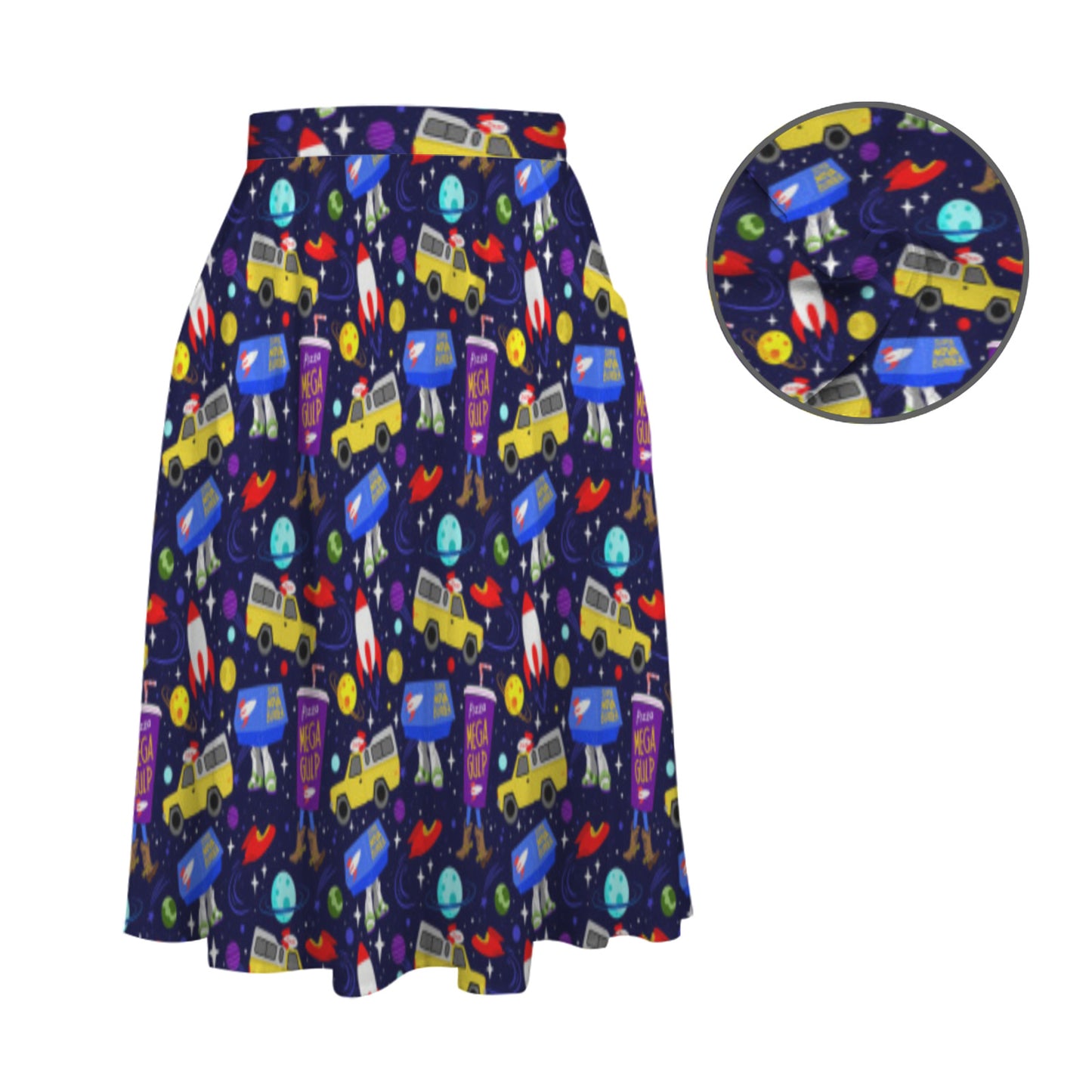 Pizza Planet Elastic Waist Midi Skirt With Pockets