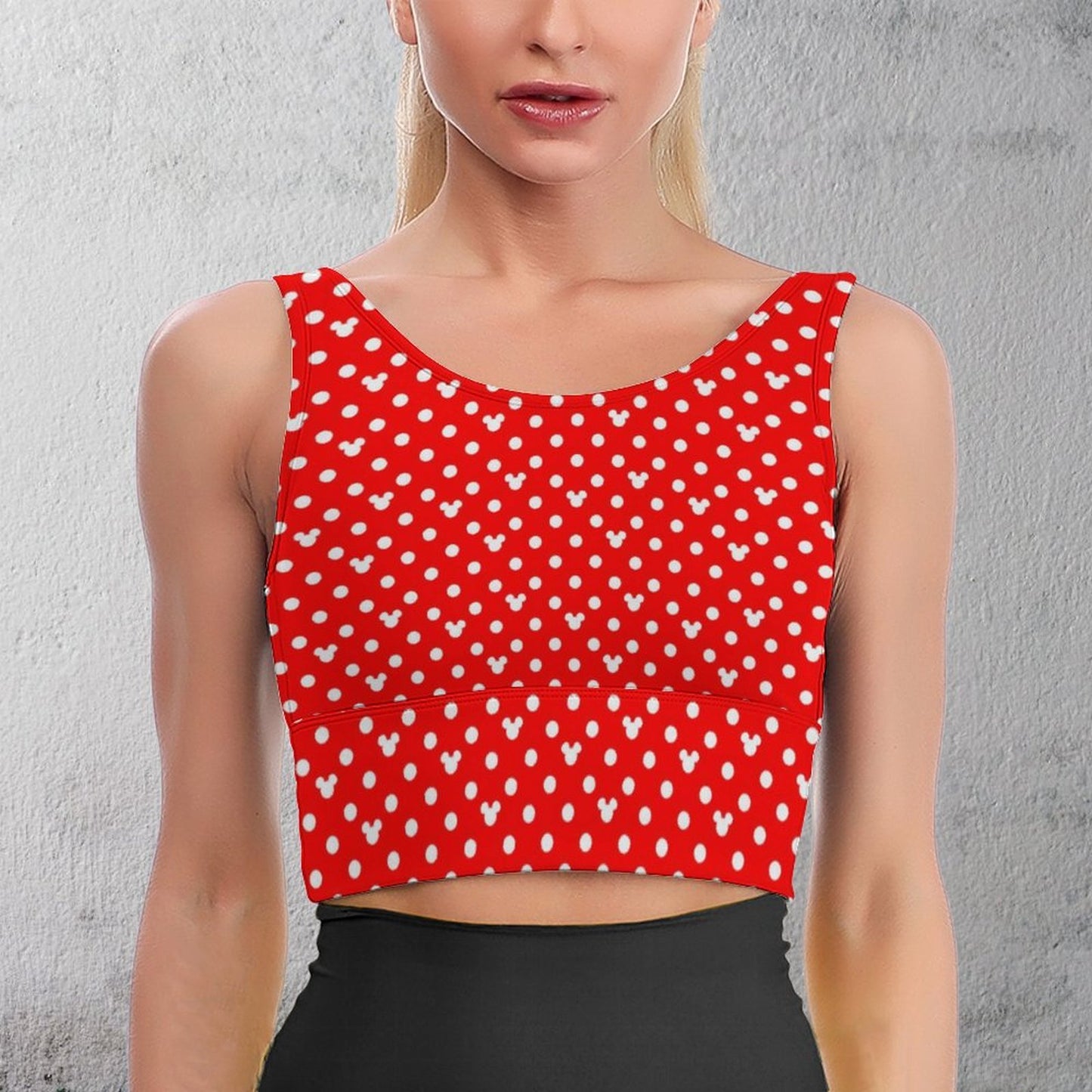 Red With White Mickey Polka Dots Women's Crop Tank Top - Ambrie