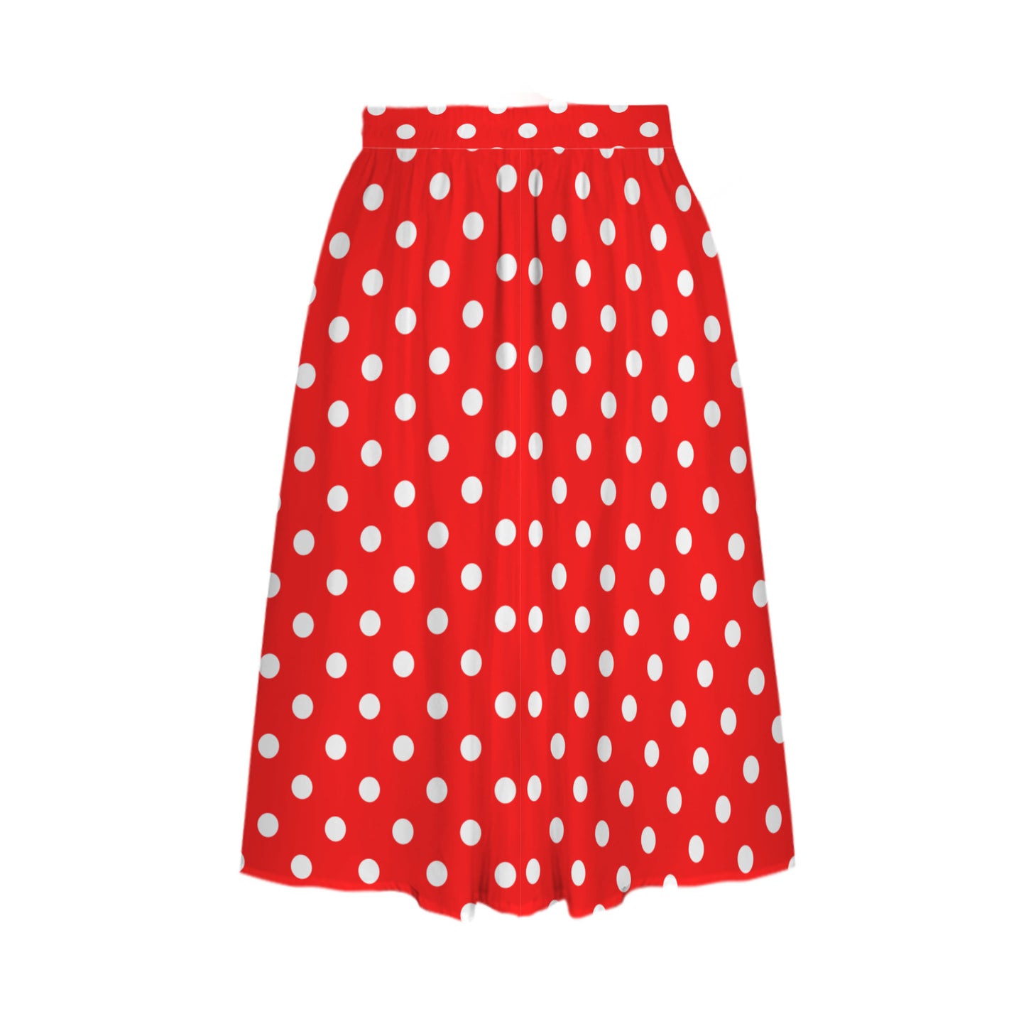 Red With White Polka Dots Elastic Waist Midi Skirt With Pockets