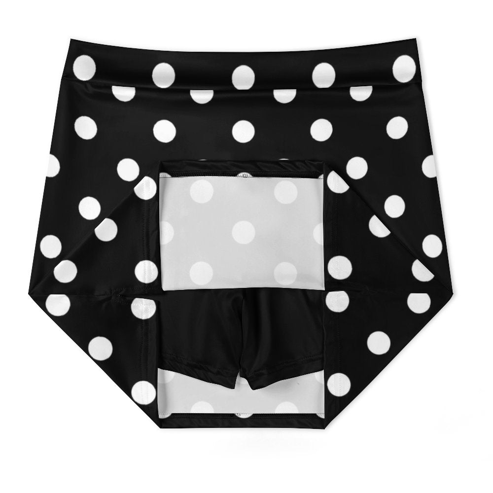 Black With White Polka Dots Athletic A-Line Skirt With Pocket Solid Shorts