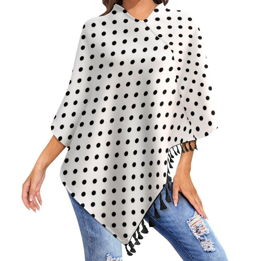 White With Black Polka Dots Tassel Cape