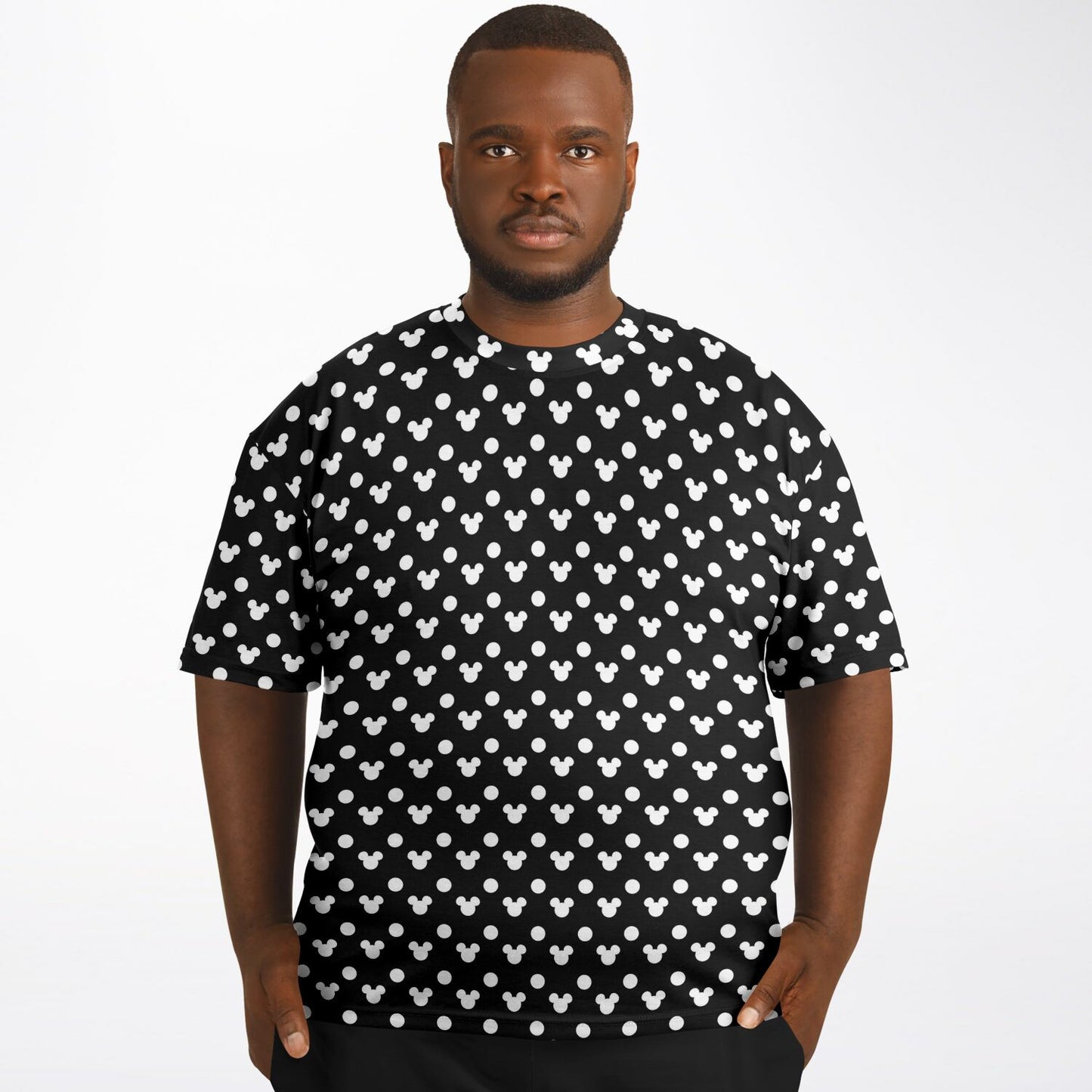 Black With White Mickey Polka Dots Unisex Plus-size T-Shirt