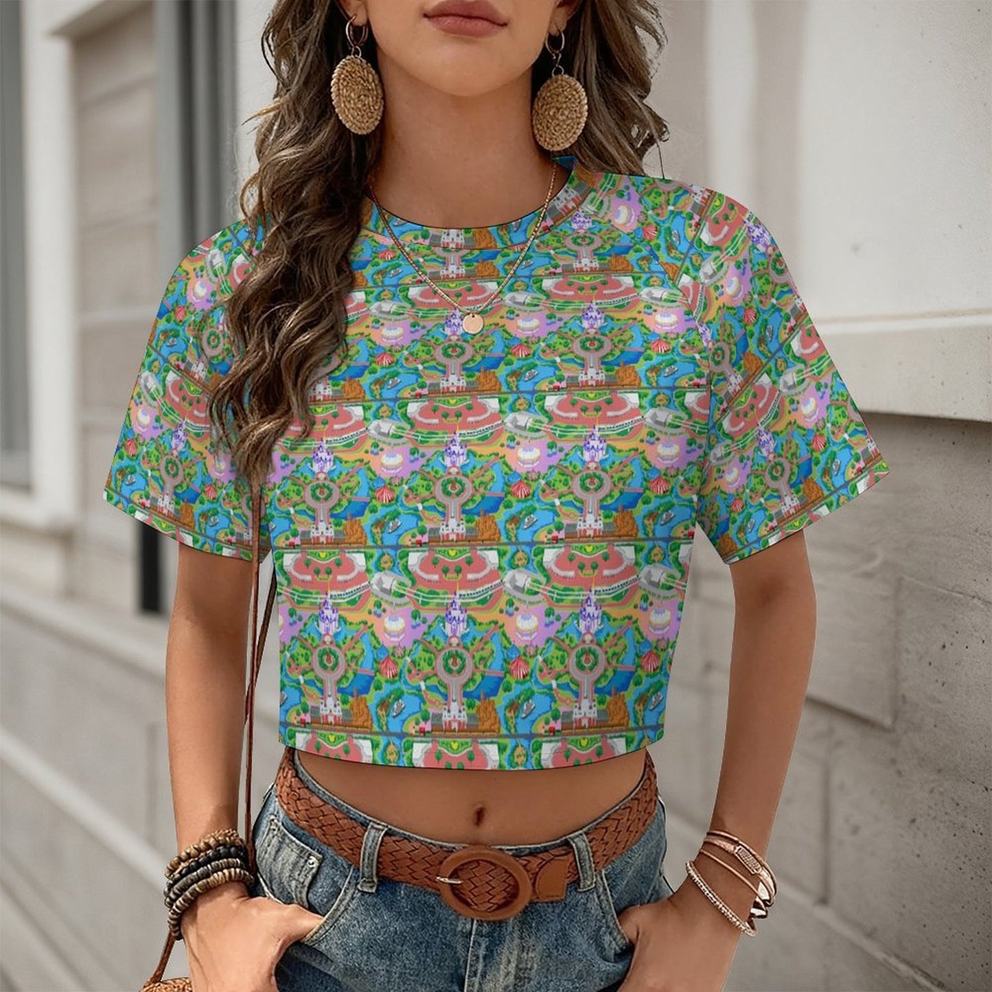 All Over Print Cropped Ralgan T-Shirt - Ambrie