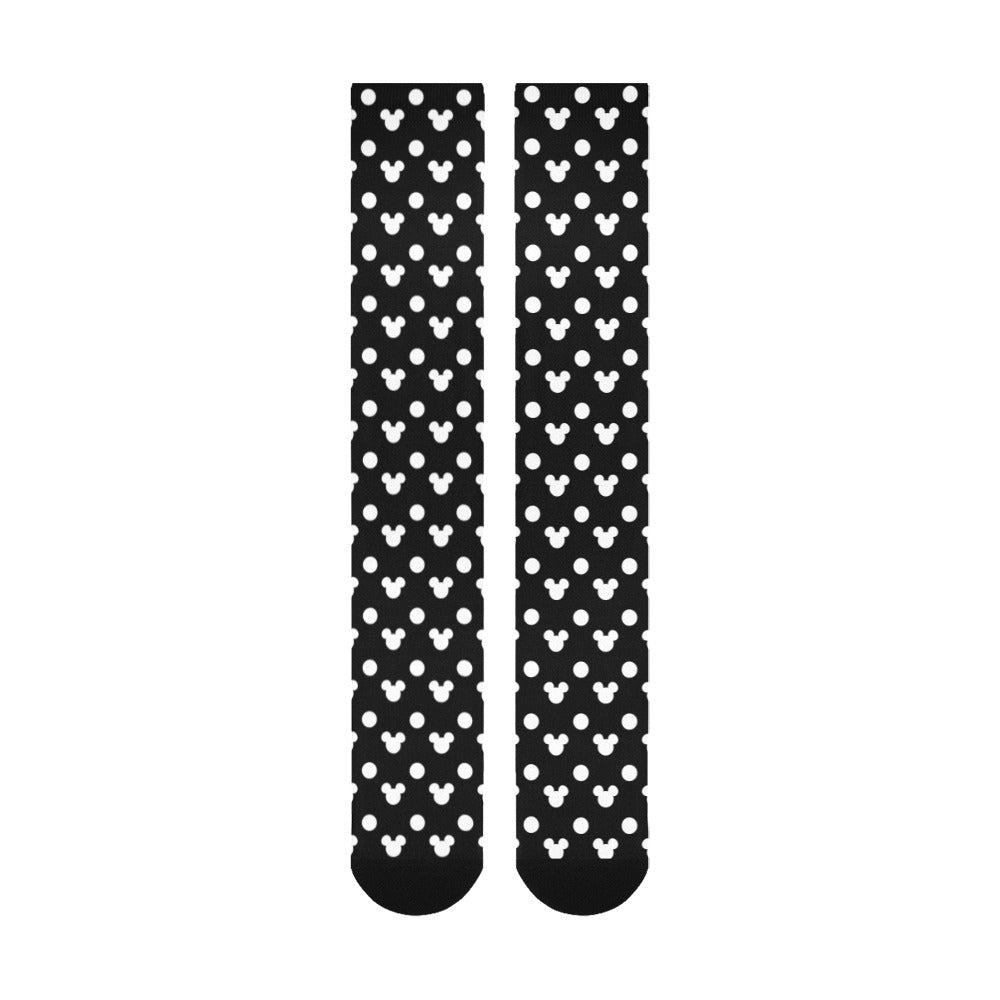 Black With White Mickey Polka Dots Over-The-Calf Socks