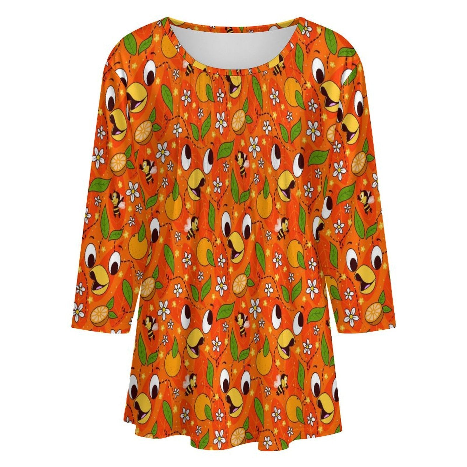 Orange Bird Women's 3/4 Sleeve Pleated Tunic Top - Ambrie