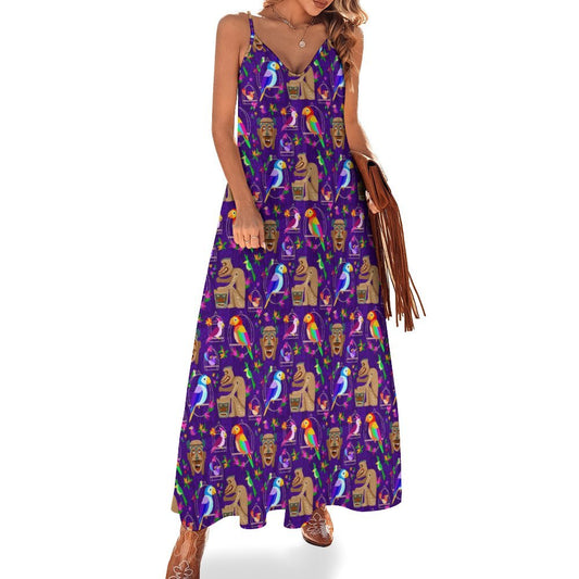 Tiki Plays The Drums Women's Summer Slip Long Dress